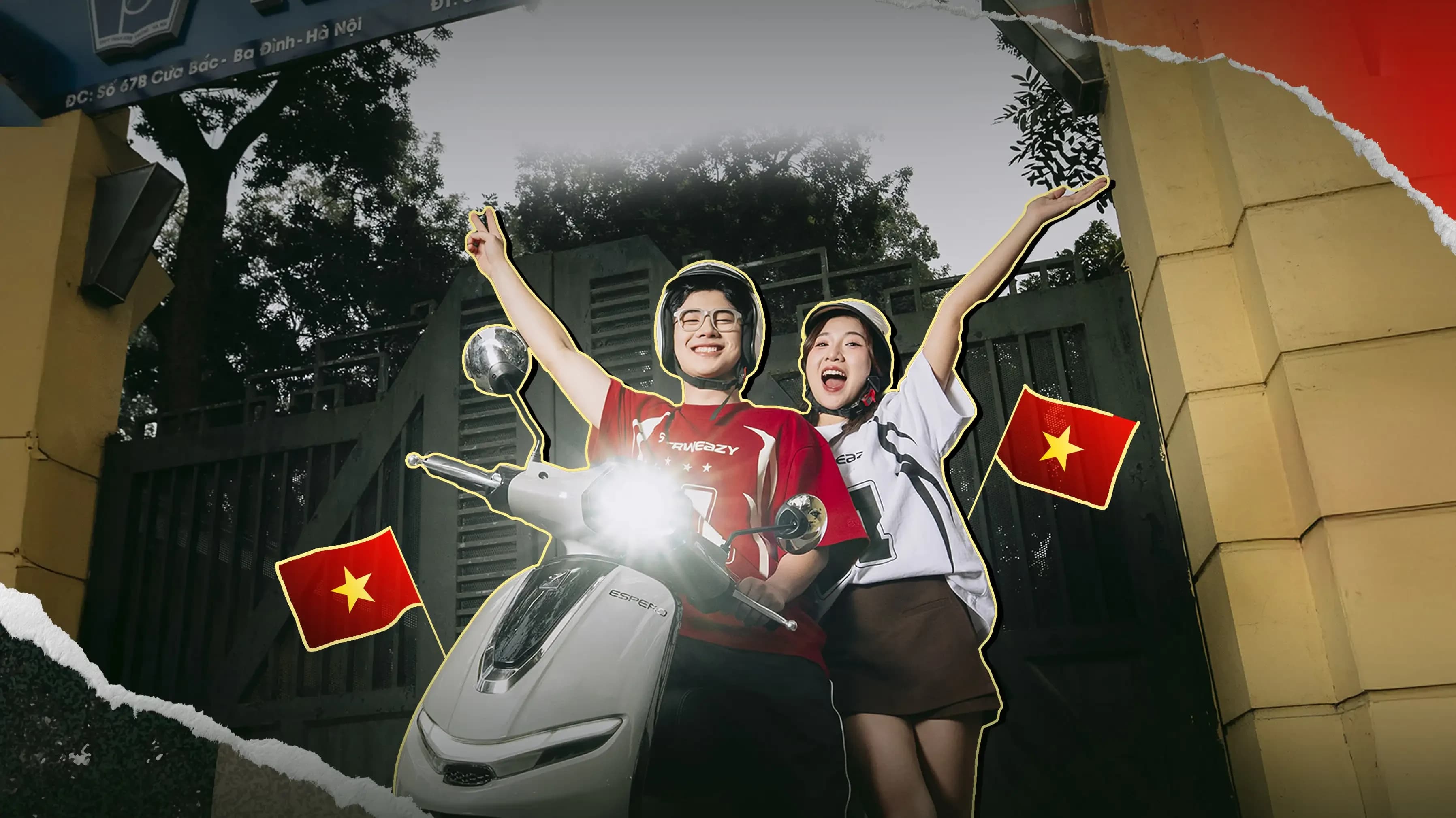 Mountain landscape with electric scooters